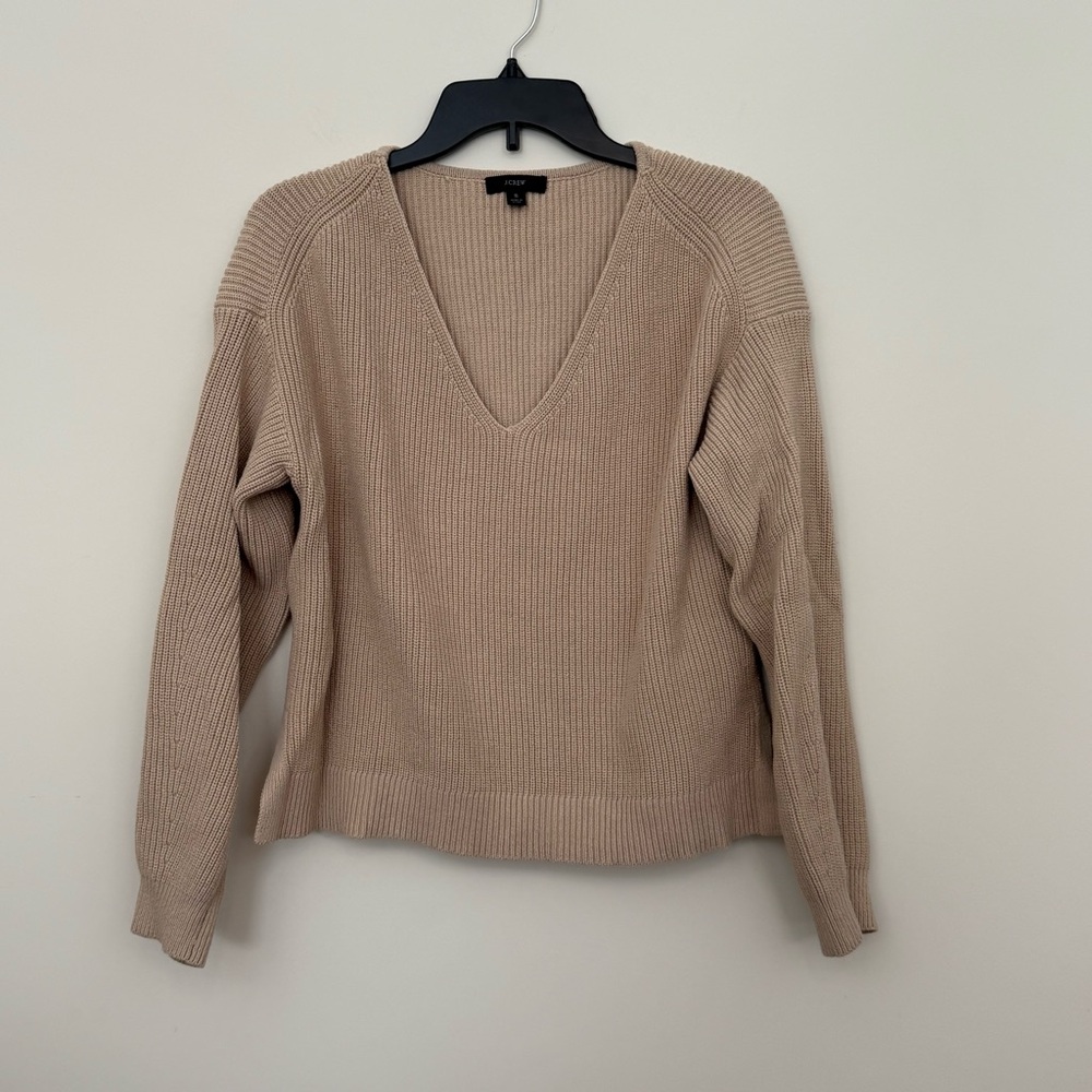 J. Crew Tan V-Neck Sweater Timeless Style Soft Knit
